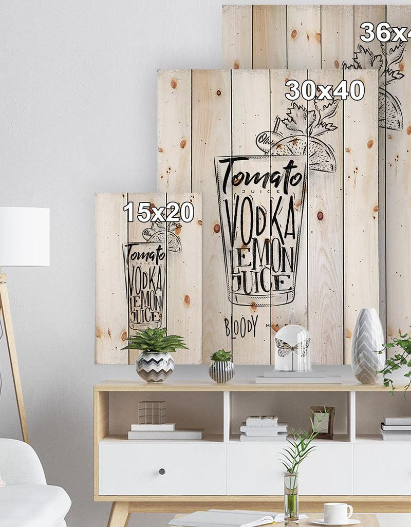 DesignQ Bloody Mary Cocktail - Food Painting Print On Natural Pine Wood
