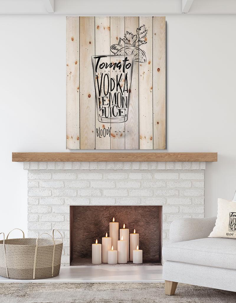 DesignQ Bloody mary cocktail - Food Painting Print on Natural Pine Wood
