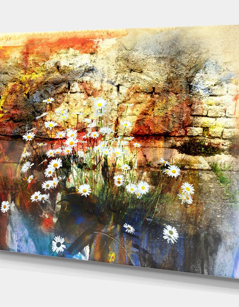 DesignQ Blooming Daisies - Floral Painting Print On Wrapped Canvas
