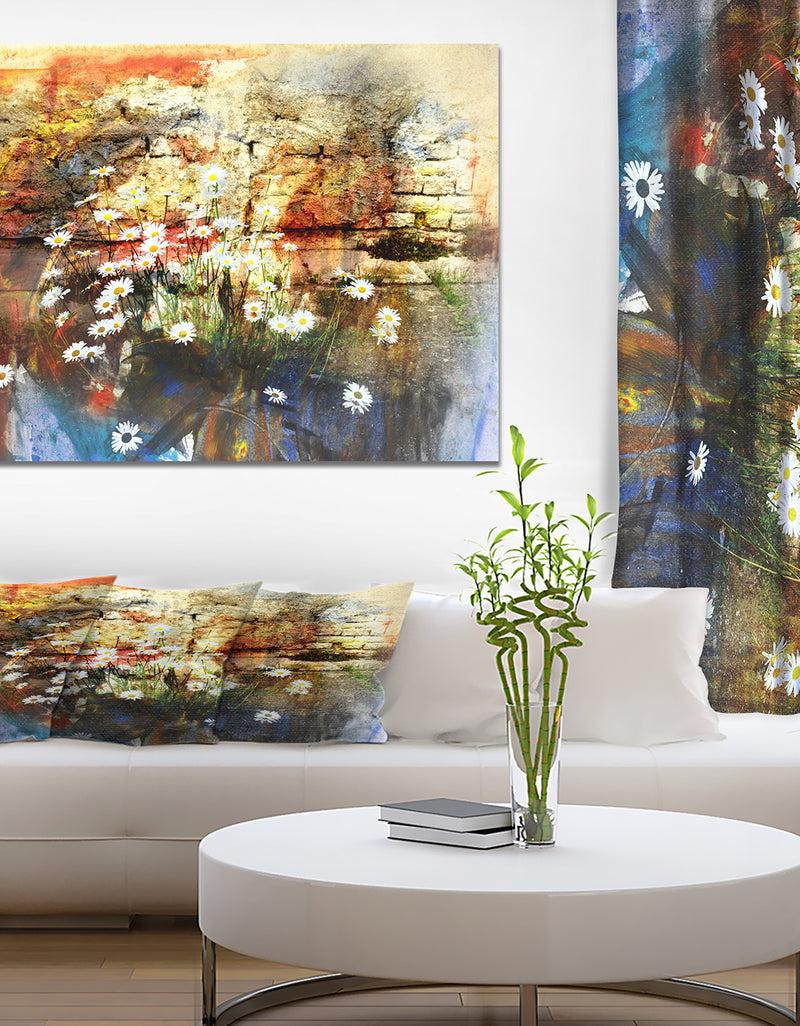 DesignQ Blooming daisies - Floral Painting Print on Wrapped Canvas