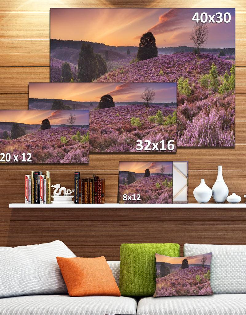 DesignQ Blooming Heather At Dawn Panorama - Landscape Wall Art On Canvas