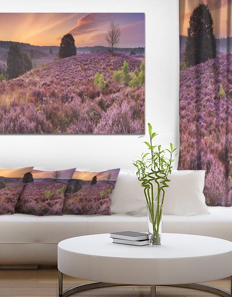 DesignQ Blooming Heather At Dawn Panorama - Landscape Wall Art On Canvas