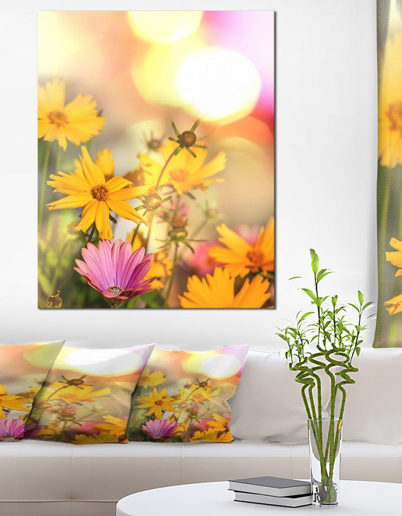 DesignQ Blooming Yellow and Pink Flowers - Floral Artwork on Canvas