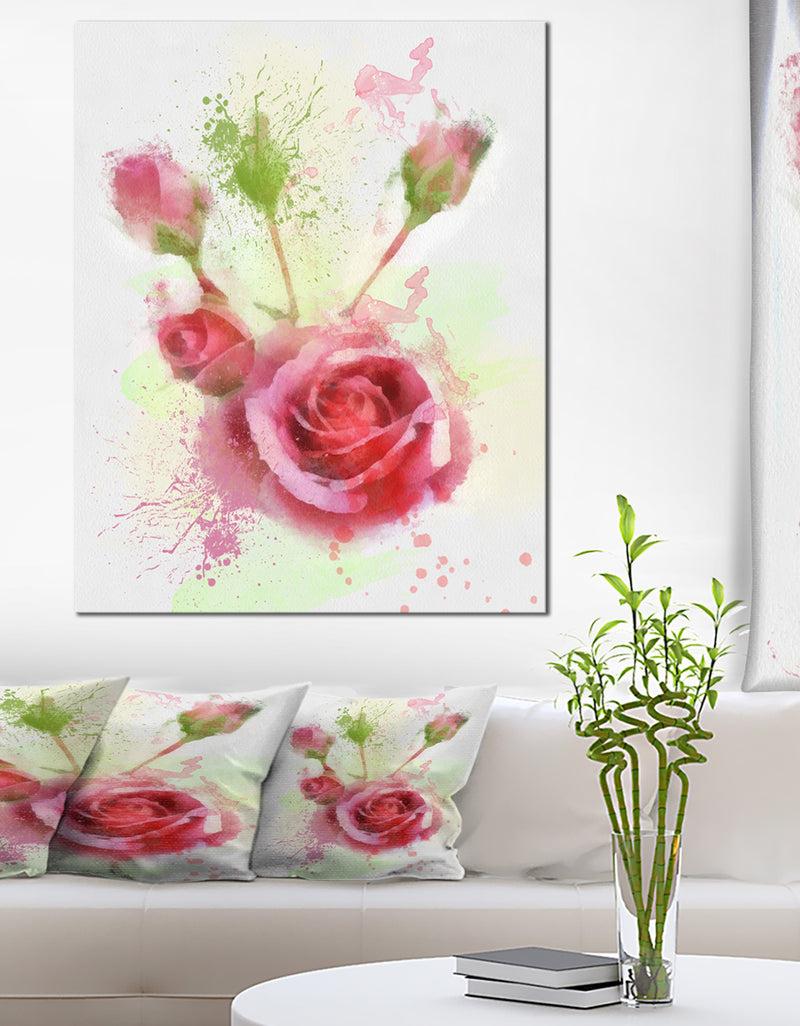 DesignQ Bloomy and Budding Red Roses - Flower Canvas Print Artwork