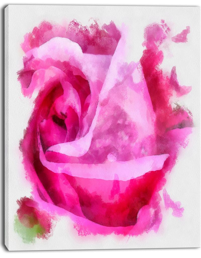 DesignQ Bloomy Pink Rose Watercolor Drawing - Floral Canvas Artwork Print