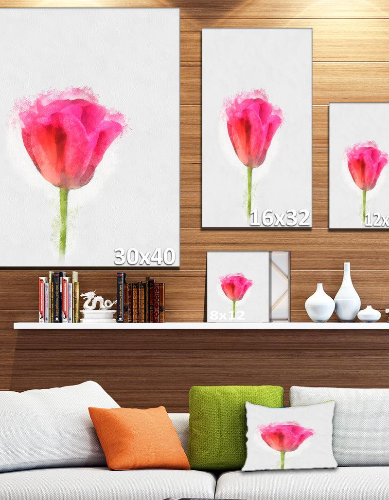 DesignQ Bloomy Pink Tulip On White Drawing - Flower Artwork On Canvas
