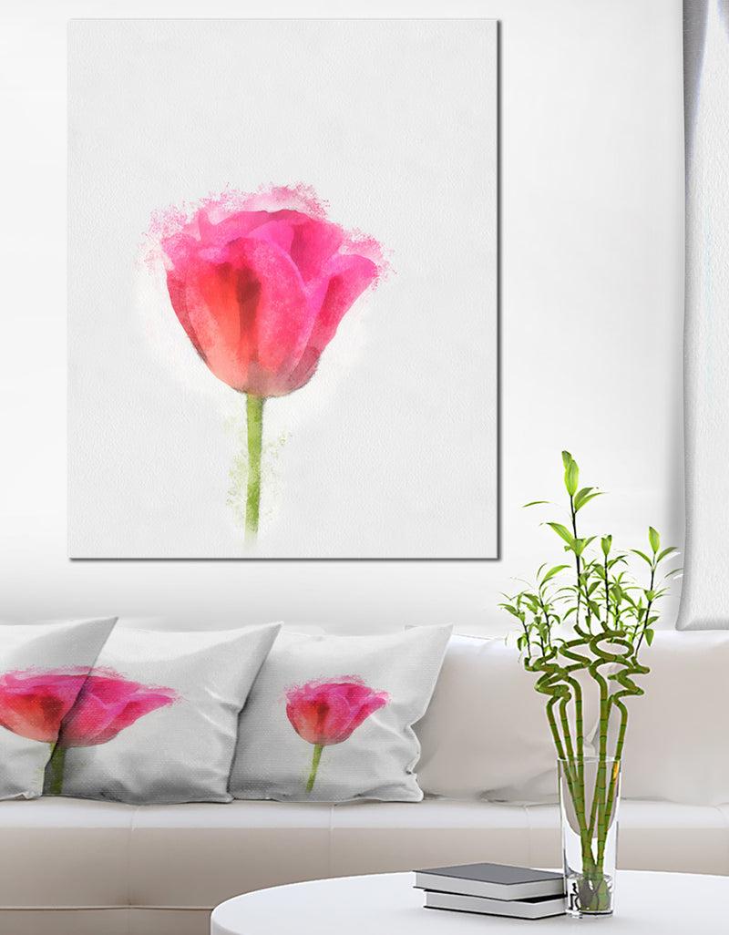 DesignQ Bloomy Pink Tulip on White Drawing - Flower Artwork on Canvas
