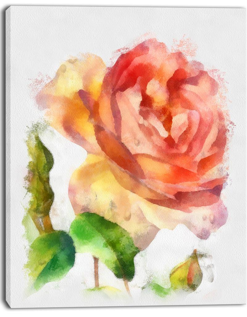 DesignQ Bloomy Red Rose Watercolor Drawing - Floral Canvas Artwork Print