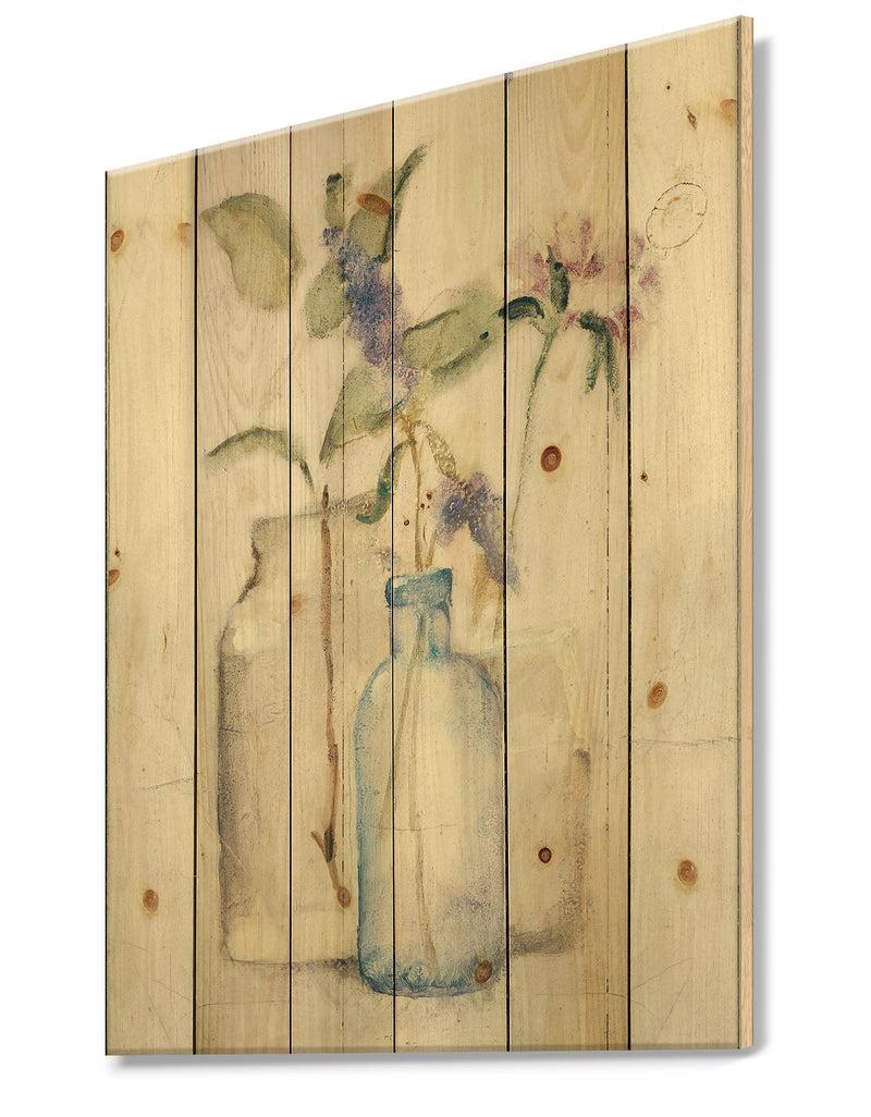 DesignQ Blossoms On Birch Cottage Bouquet I - Farmhouse Print On Natural Pine Wood