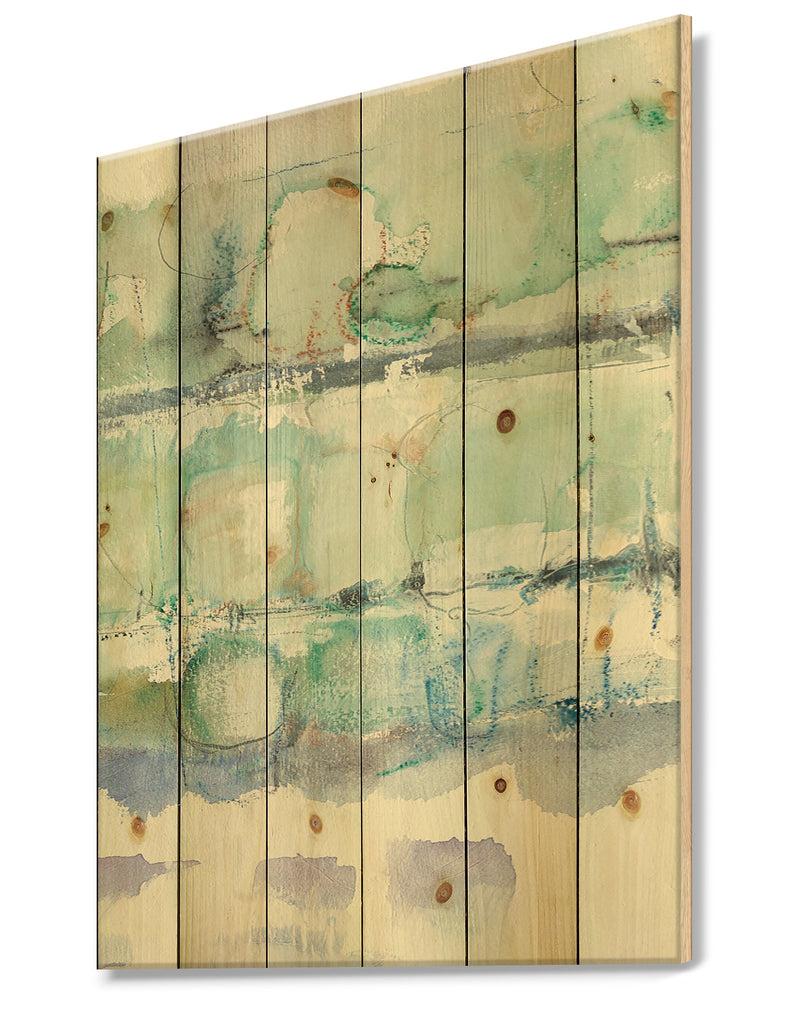 DesignQ Blue Abstract Panel I - Geometric Print On Natural Pine Wood