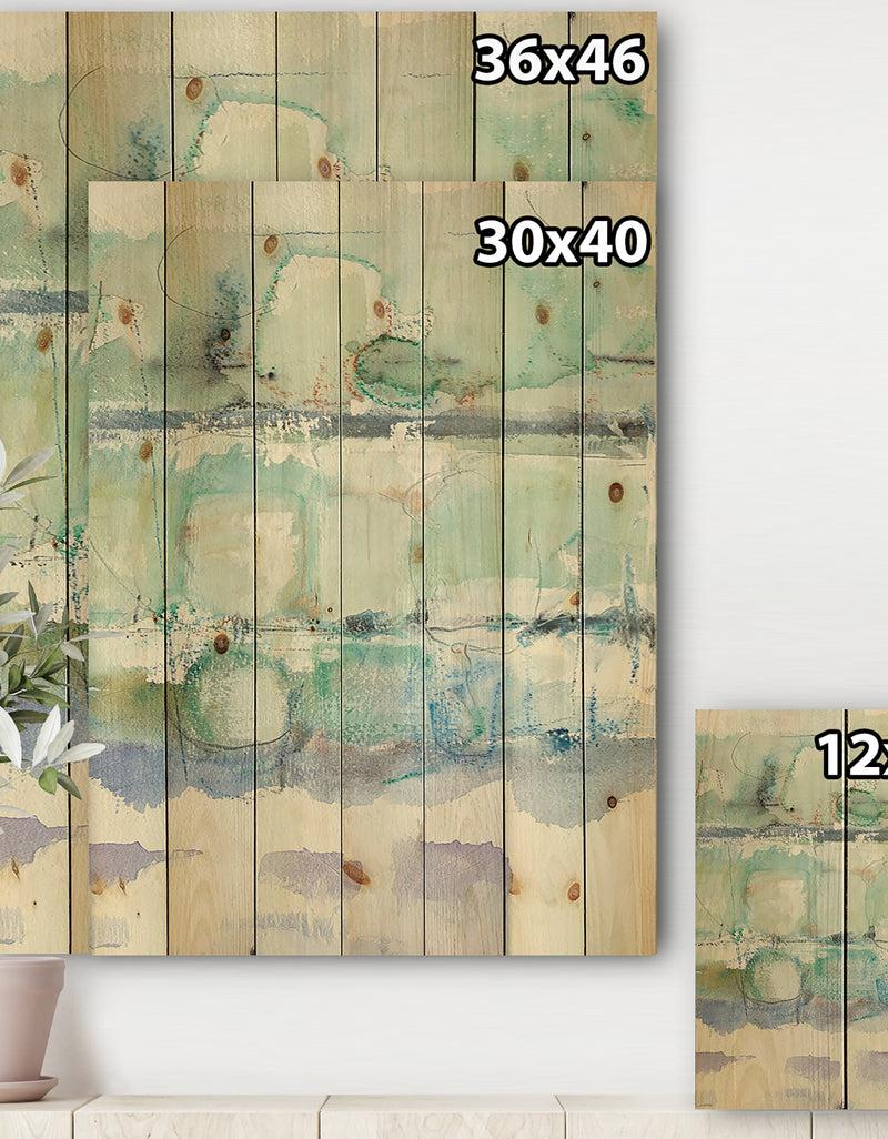 DesignQ Blue Abstract Panel I - Geometric Print On Natural Pine Wood