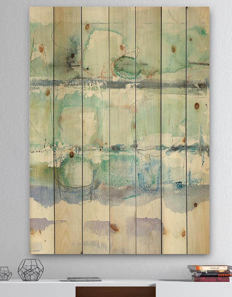 DesignQ Blue Abstract Panel I - Geometric Print on Natural Pine Wood