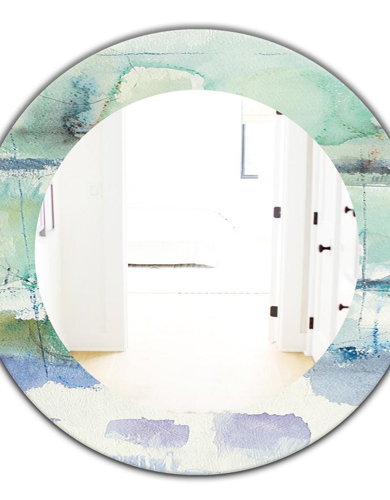 DesignQ Blue Abstract Panel I - Modern Mirror - Oval Or Round Wall Mirror