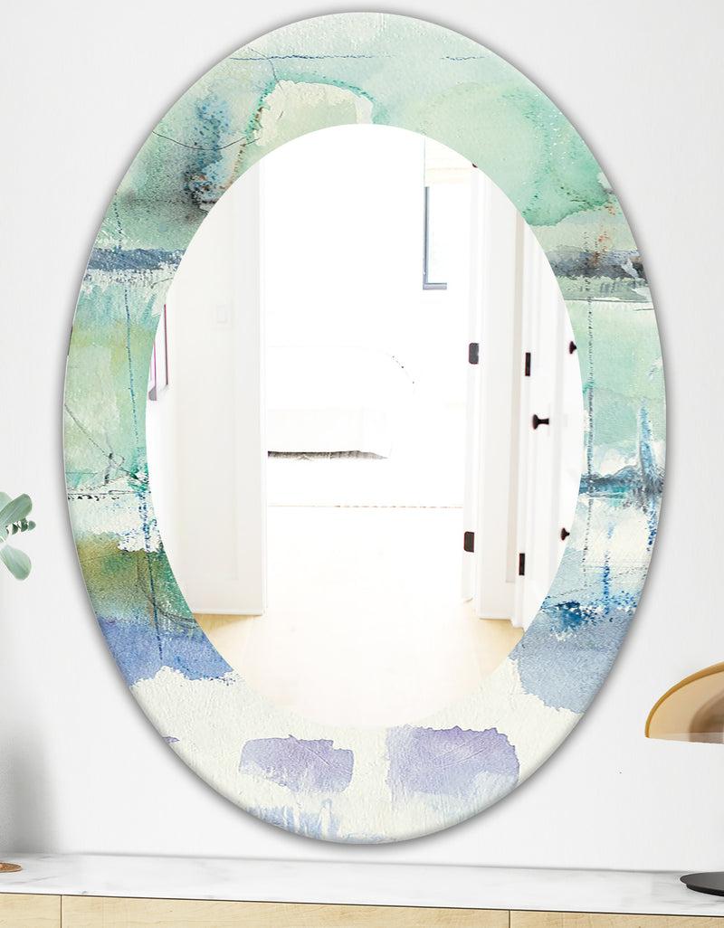 DesignQ Blue Abstract Panel I - Modern Mirror - Oval Or Round Wall Mirror