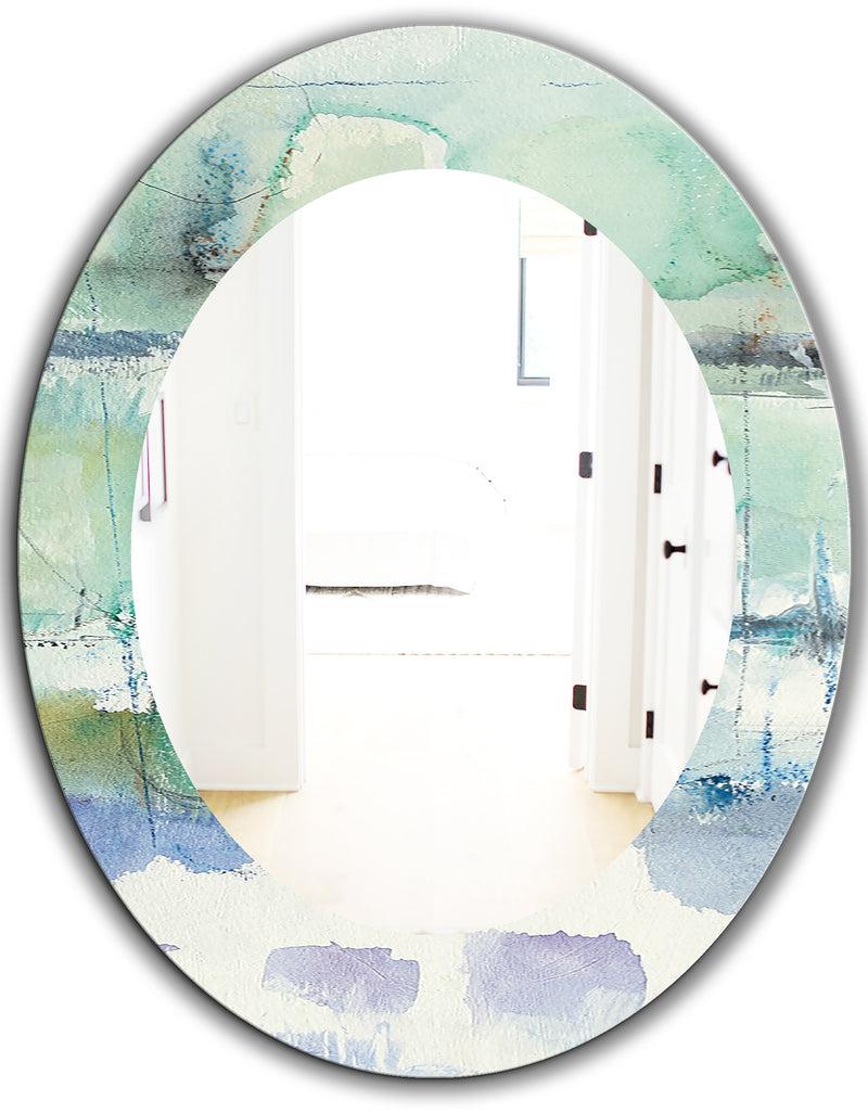 DesignQ Blue Abstract Panel I - Modern Mirror - Oval Or Round Wall Mirror