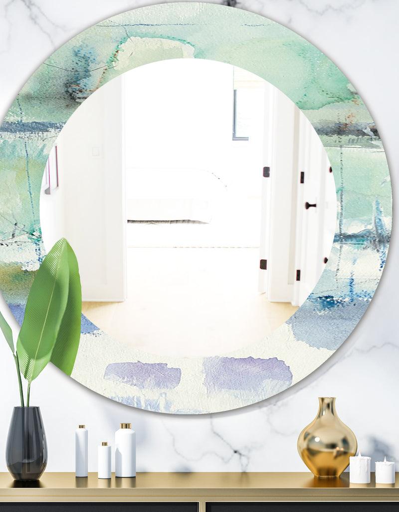 DesignQ Blue Abstract Panel I - Modern Mirror - Oval or Round Wall Mirror