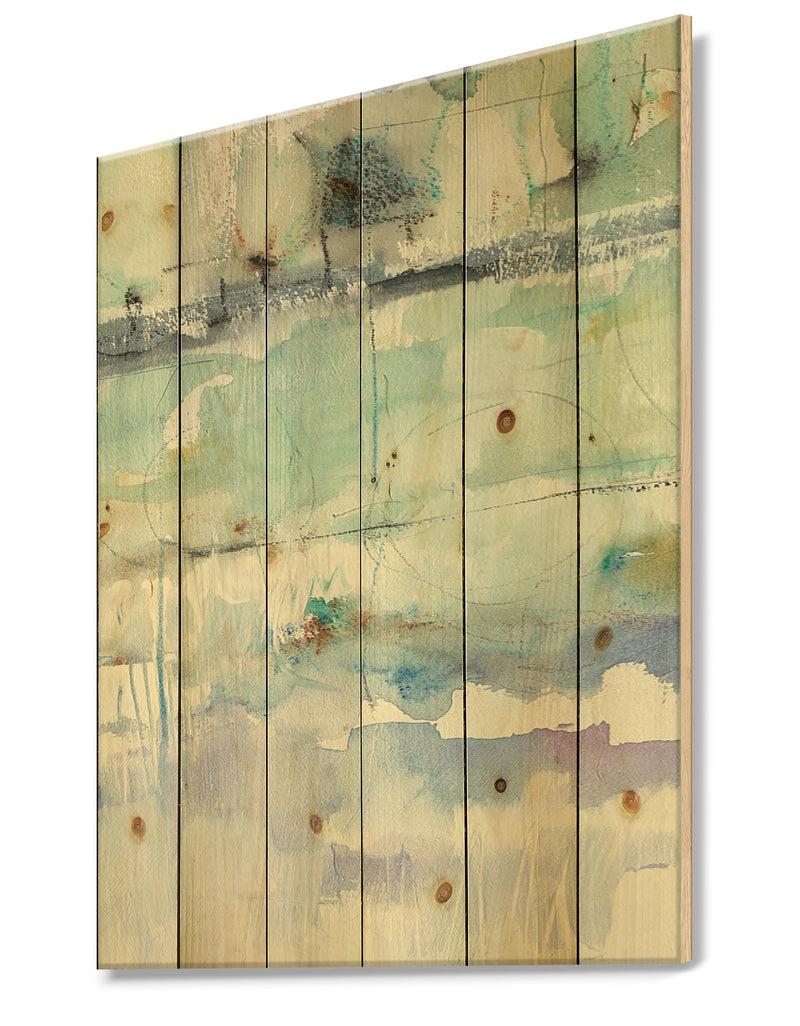DesignQ Blue Abstract Panel II - Geometric Print On Natural Pine Wood