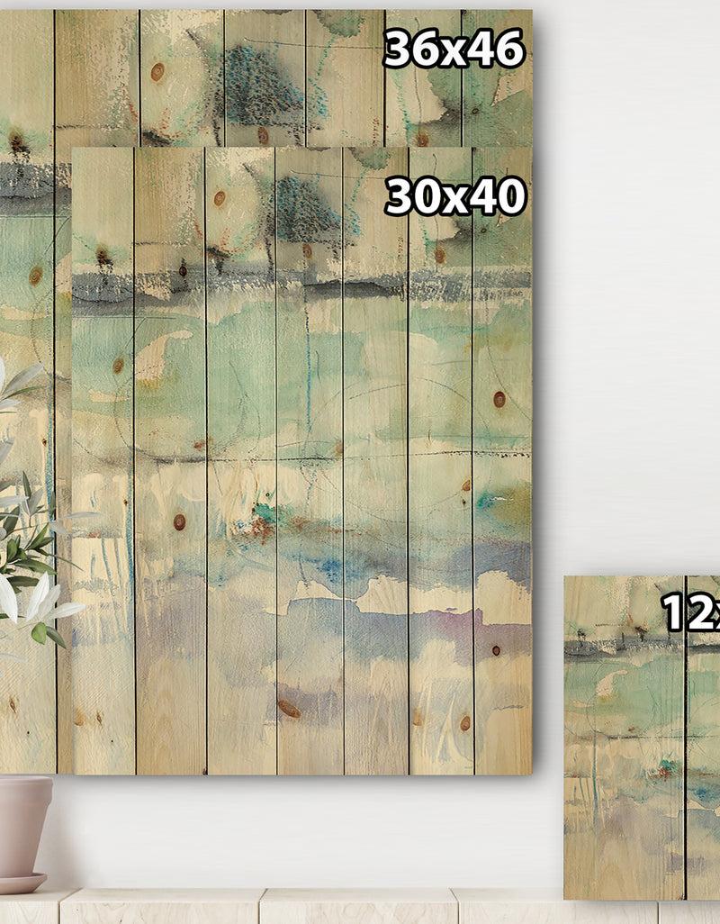 DesignQ Blue Abstract Panel II - Geometric Print On Natural Pine Wood