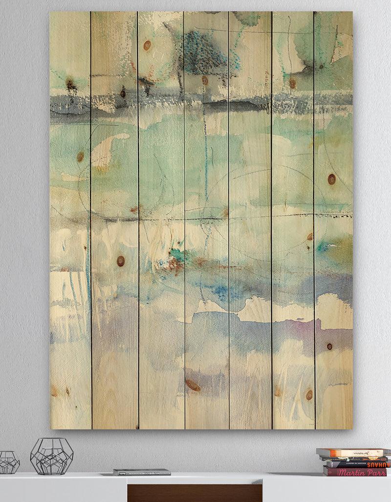 DesignQ Blue Abstract Panel II - Geometric Print on Natural Pine Wood