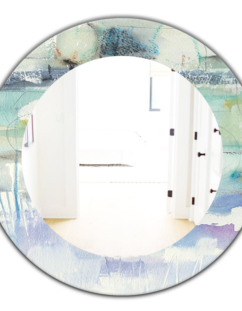 DesignQ Blue Abstract Panel II - Modern Mirror - Oval Or Round Wall Mirror
