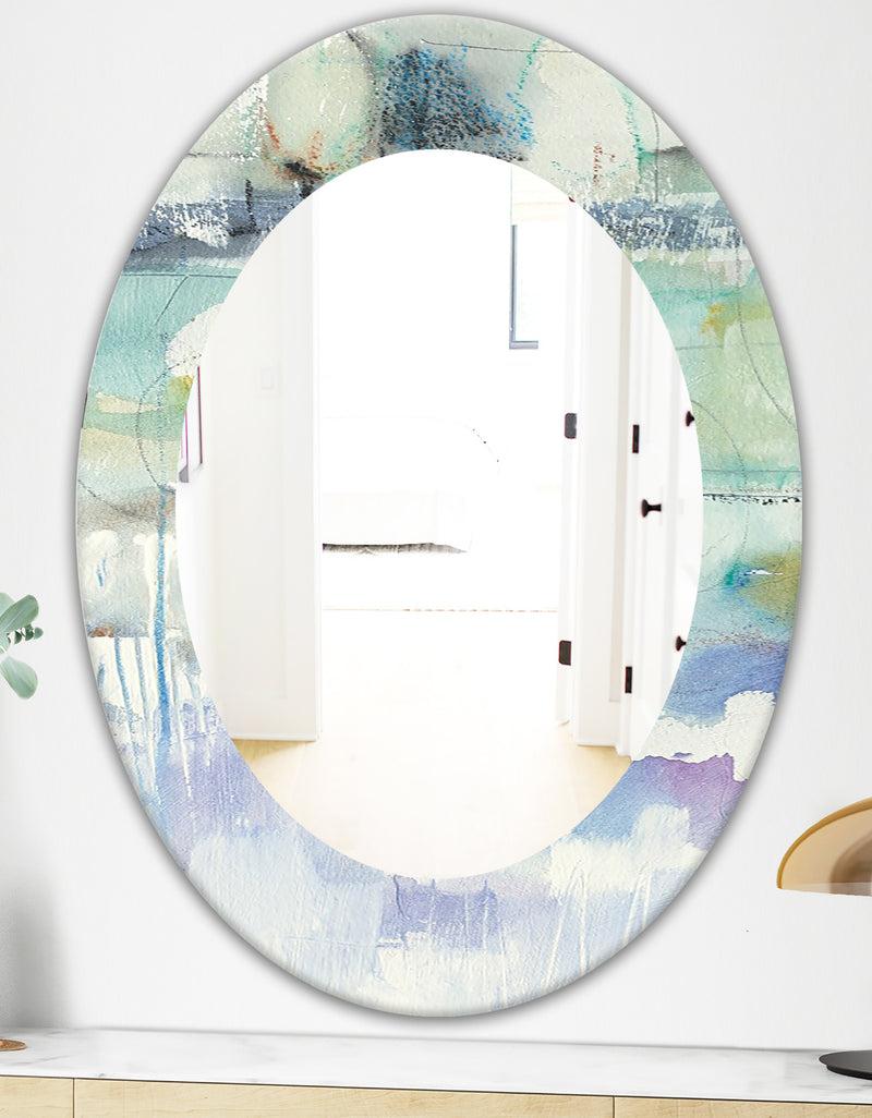 DesignQ Blue Abstract Panel II - Modern Mirror - Oval Or Round Wall Mirror