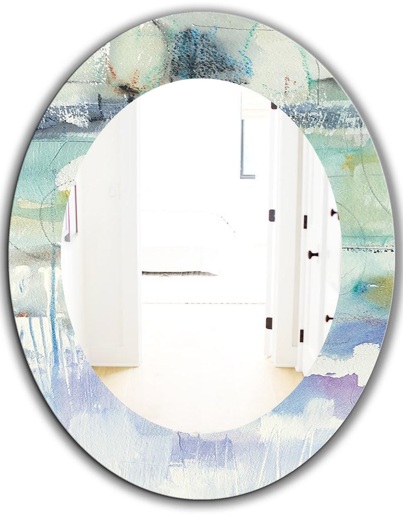 DesignQ Blue Abstract Panel II - Modern Mirror - Oval Or Round Wall Mirror