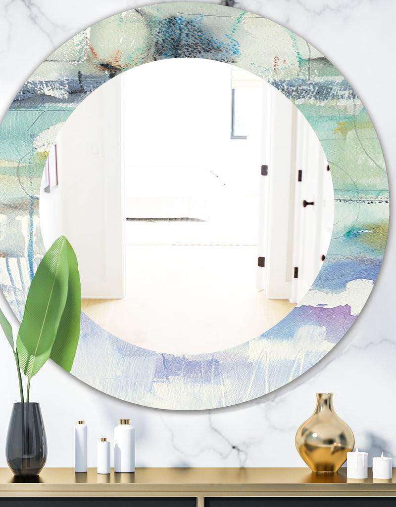 DesignQ Blue Abstract Panel II - Modern Mirror - Oval or Round Wall Mirror