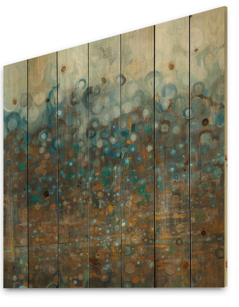 DesignQ Blue And Bronze Dots - Modern & Contemporary Print On Natural Pine Wood