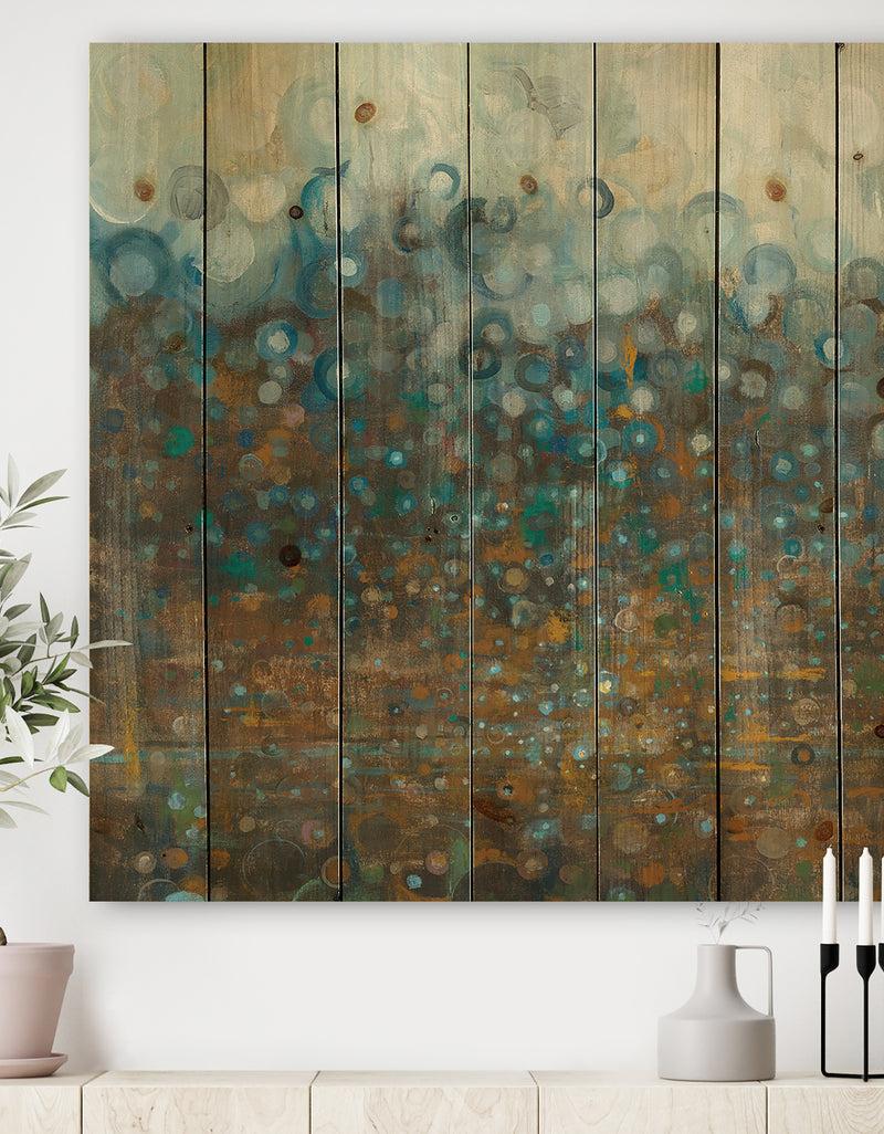 DesignQ Blue and Bronze Dots - Modern & Contemporary Print on Natural Pine Wood