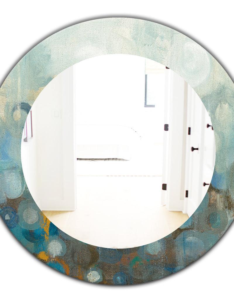 DesignQ Blue And Bronze Dots On Glass II - Modern Mirror - Oval Or Round Wall Mirror