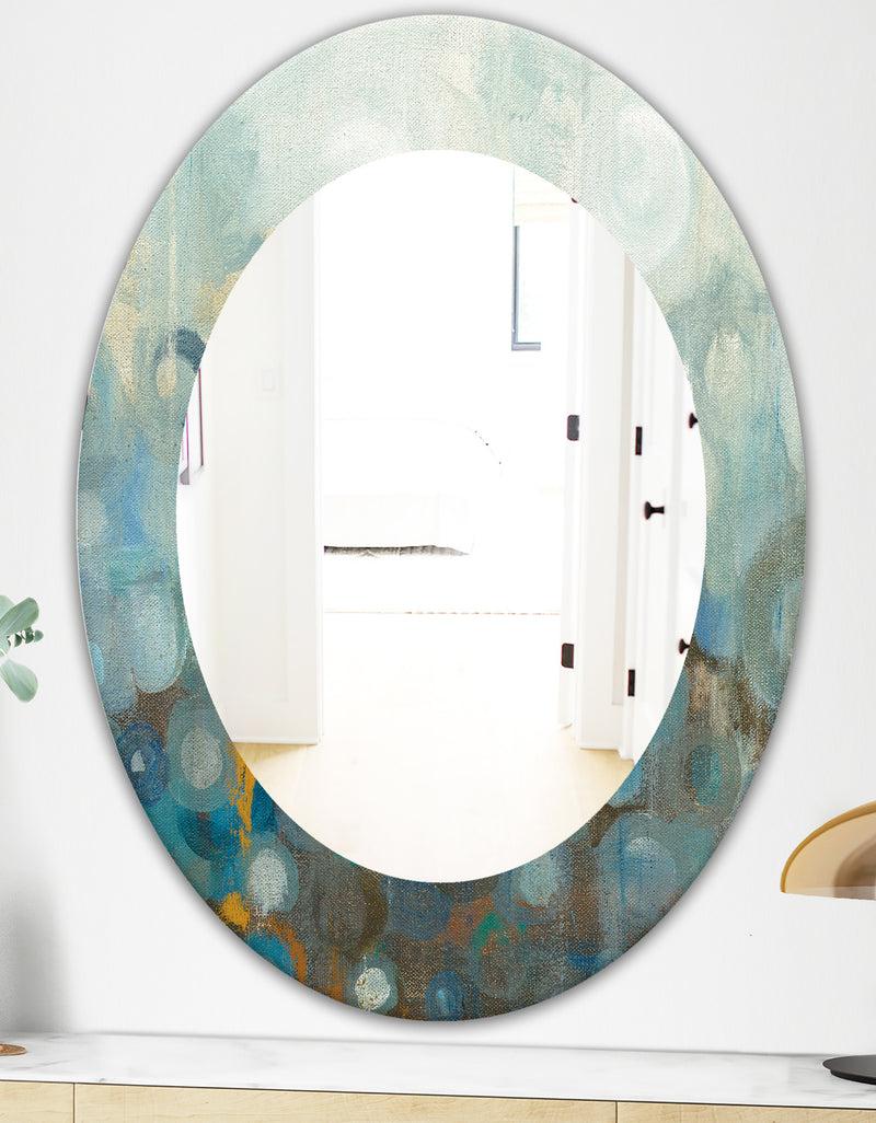 DesignQ Blue And Bronze Dots On Glass II - Modern Mirror - Oval Or Round Wall Mirror