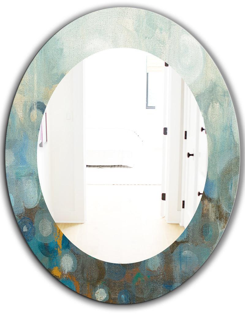 DesignQ Blue And Bronze Dots On Glass II - Modern Mirror - Oval Or Round Wall Mirror