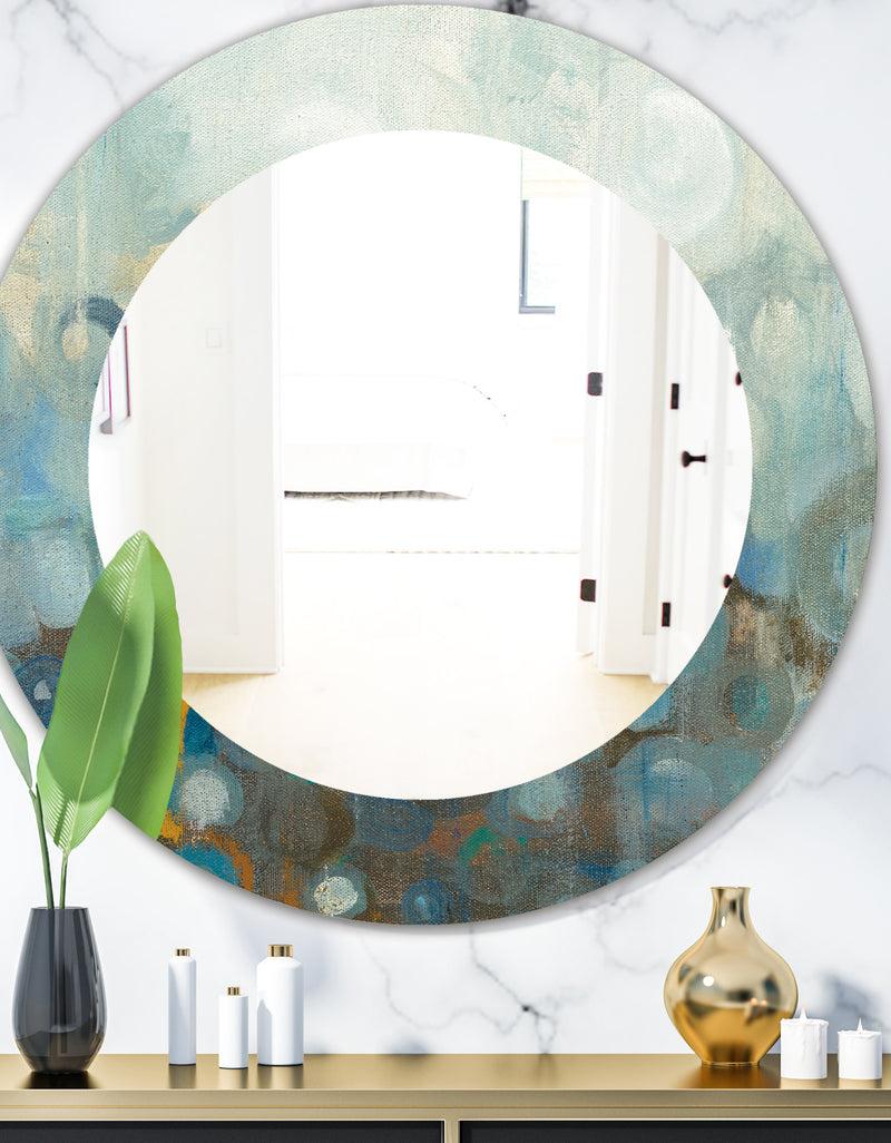 DesignQ Blue and Bronze Dots On Glass II - Modern Mirror - Oval or Round Wall Mirror