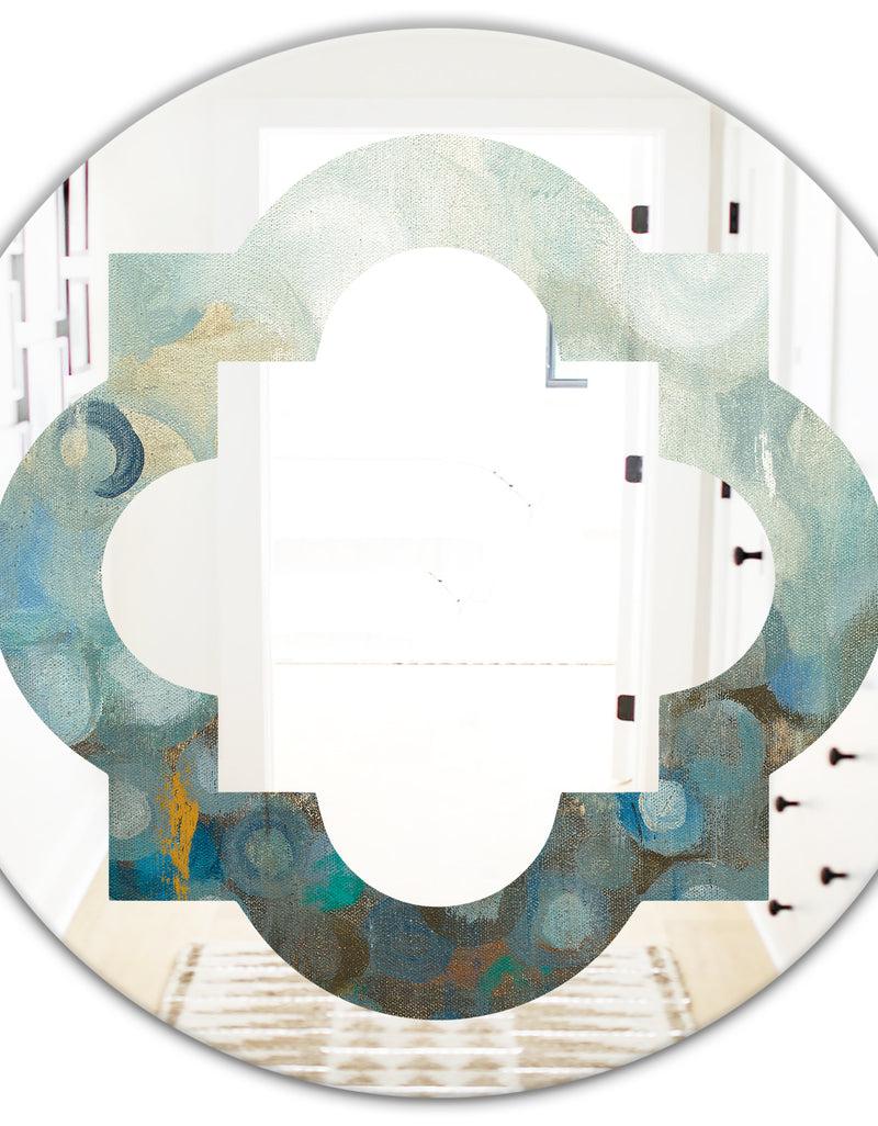 DesignQ Blue And Bronze Dots On Glass II - Modern Round Or Oval Wall Mirror - Quatrefoil