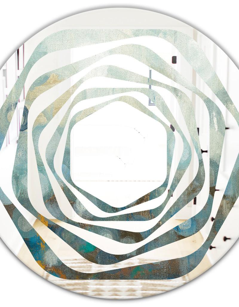 DesignQ Blue And Bronze Dots On Glass II - Modern Round Or Oval Wall Mirror - Whirl