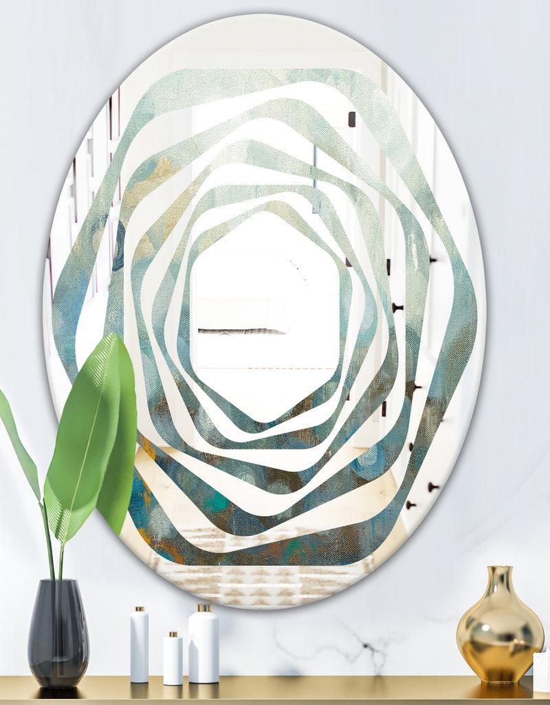 DesignQ Blue And Bronze Dots On Glass II - Modern Round Or Oval Wall Mirror - Whirl