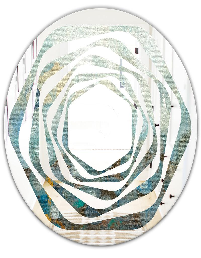 DesignQ Blue And Bronze Dots On Glass II - Modern Round Or Oval Wall Mirror - Whirl