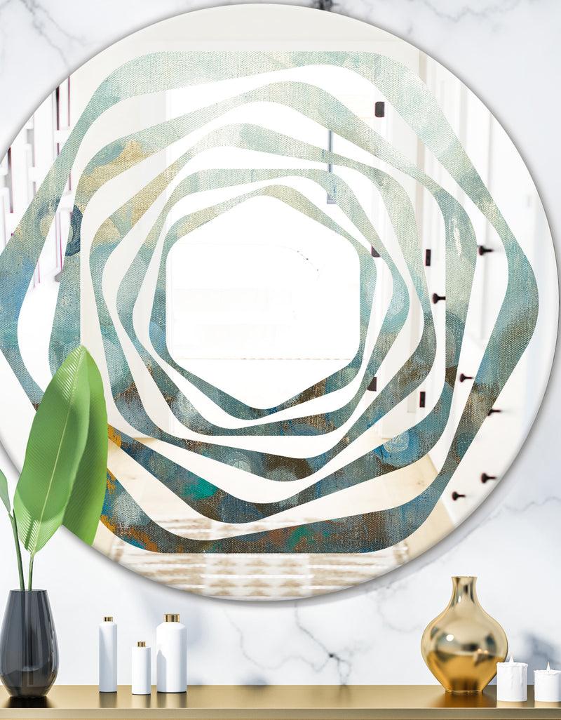 DesignQ Blue and Bronze Dots On Glass II - Modern Round or Oval Wall Mirror - Whirl
