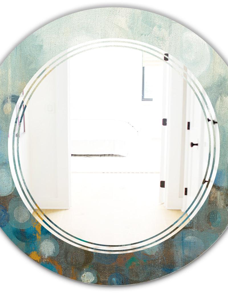 DesignQ Blue And Bronze Dots On Glass II - Modern Round Or Oval Wall Mirror - Triple C