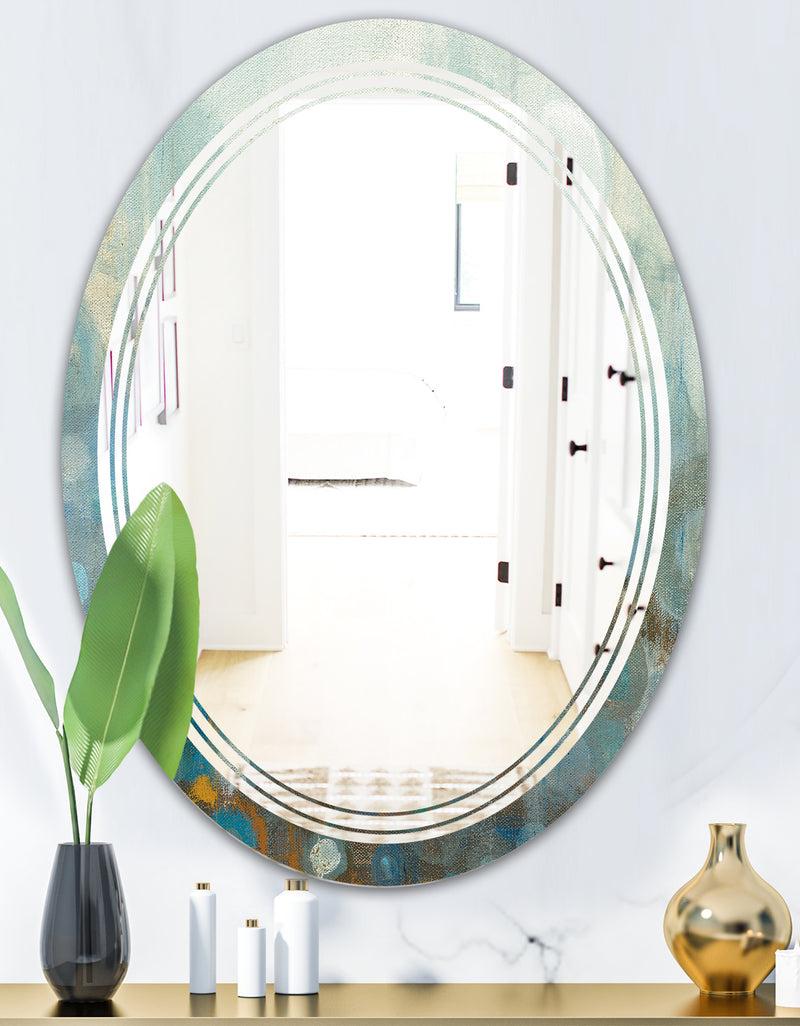 DesignQ Blue And Bronze Dots On Glass II - Modern Round Or Oval Wall Mirror - Triple C