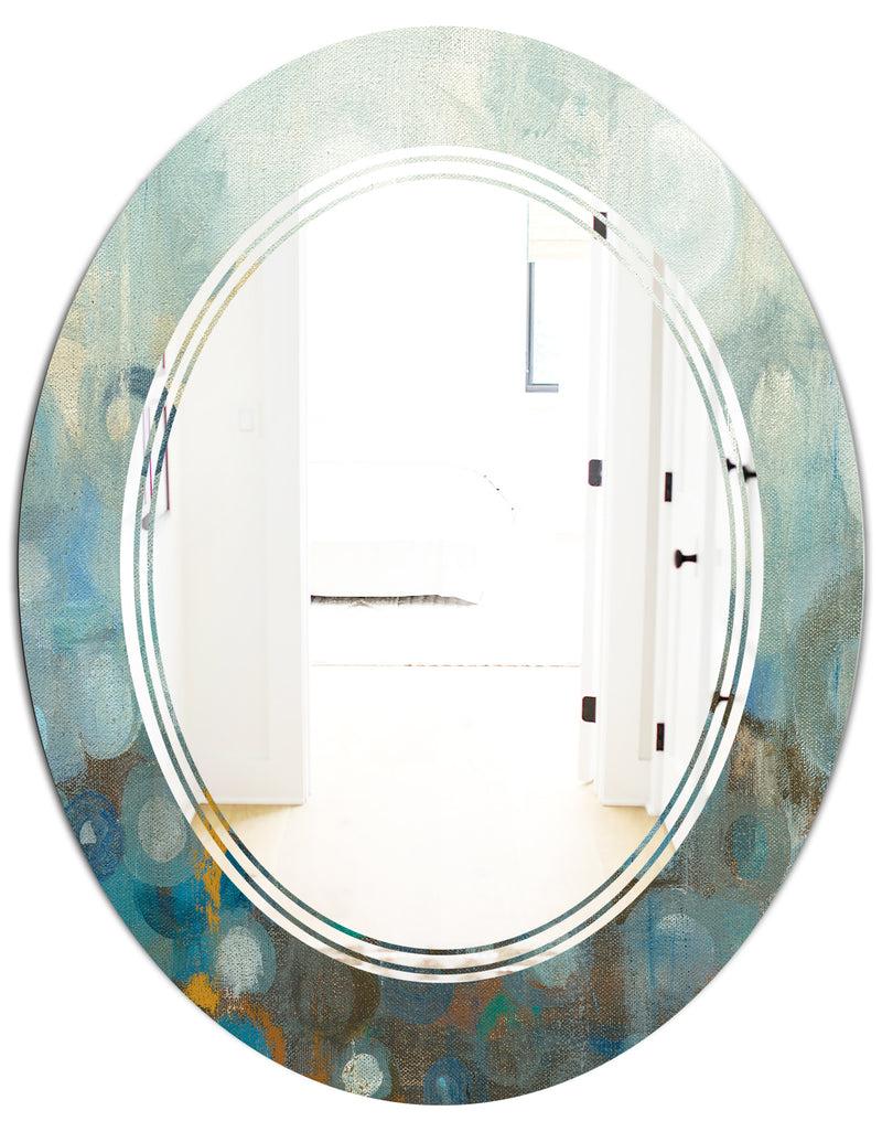 DesignQ Blue And Bronze Dots On Glass II - Modern Round Or Oval Wall Mirror - Triple C