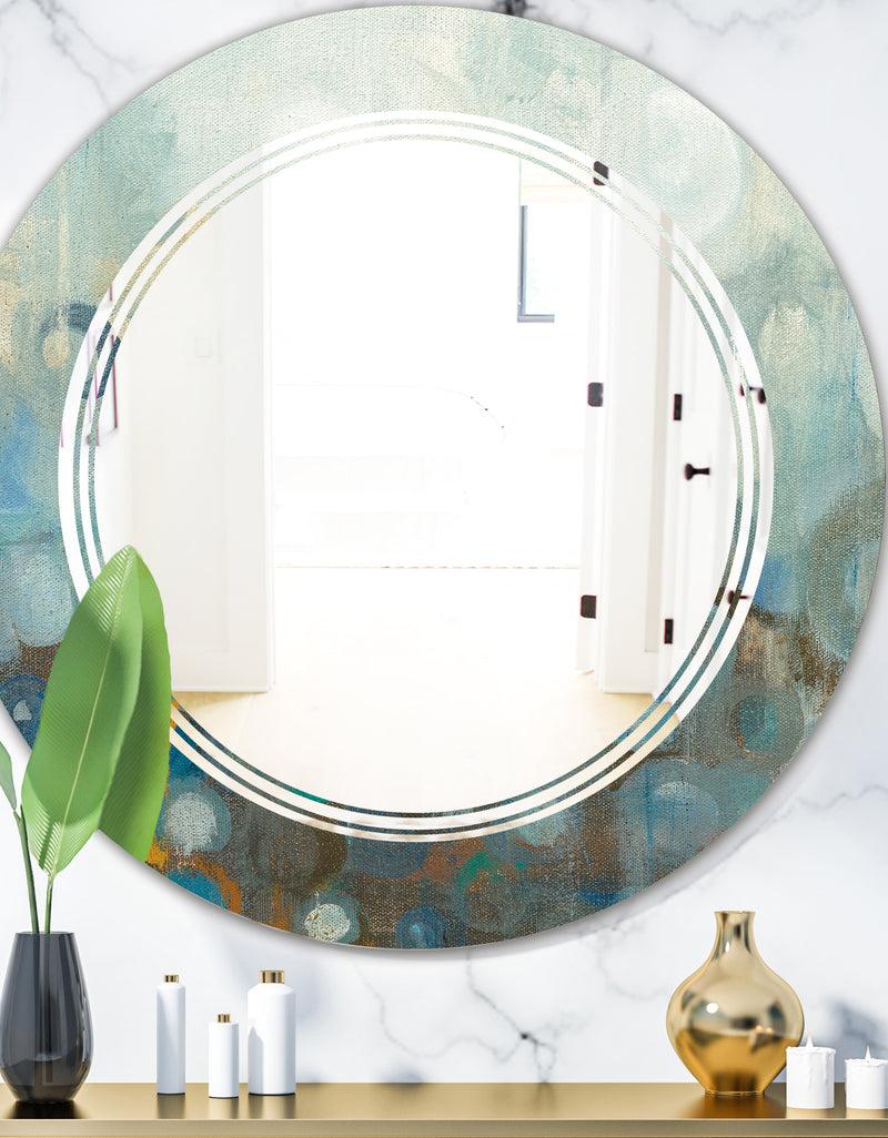 DesignQ Blue and Bronze Dots On Glass II - Modern Round or Oval Wall Mirror - Triple C
