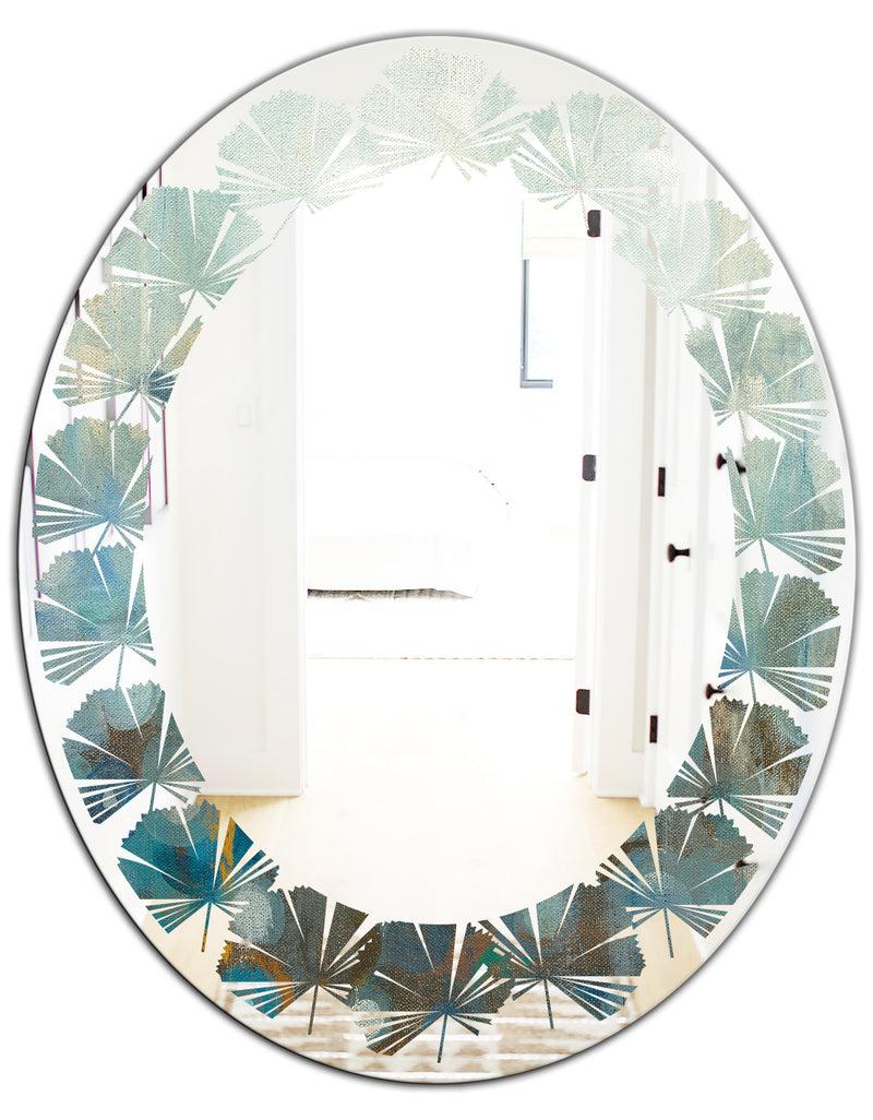 DesignQ Blue And Bronze Dots On Glass II - Modern Round Or Oval Wall Mirror - Leaves