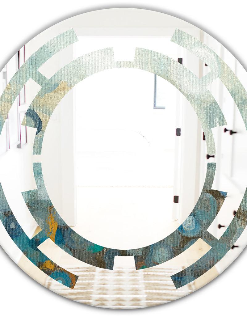 DesignQ Blue And Bronze Dots On Glass II - Modern Round Or Oval Wall Mirror - Space