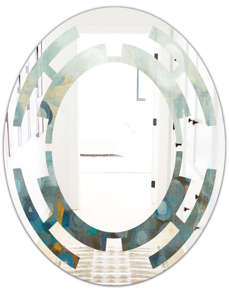 DesignQ Blue And Bronze Dots On Glass II - Modern Round Or Oval Wall Mirror - Space