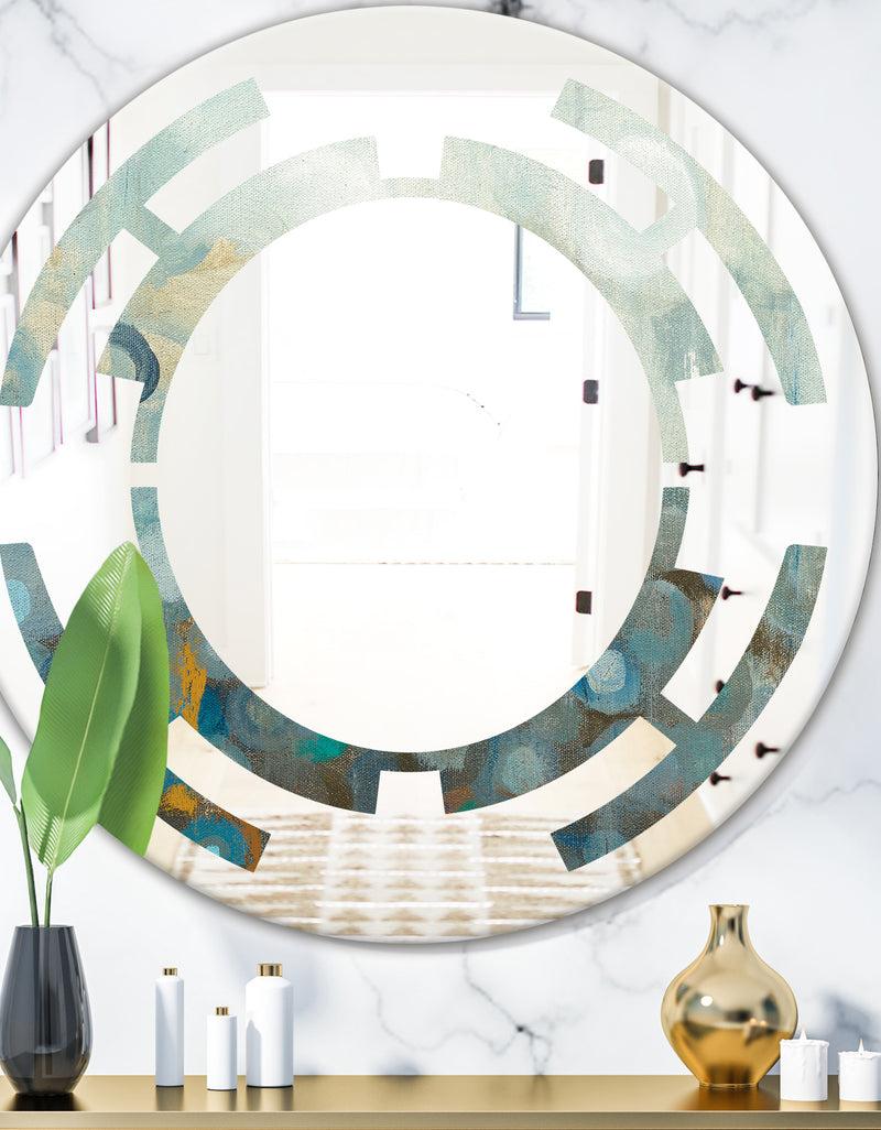 DesignQ Blue and Bronze Dots On Glass II - Modern Round or Oval Wall Mirror - Space