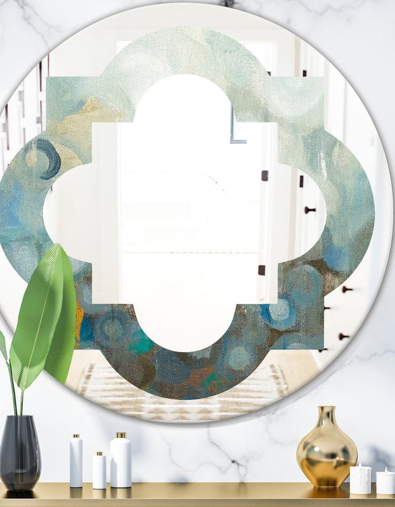 DesignQ Blue and Bronze Dots On Glass II - Modern Round or Oval Wall Mirror - Quatrefoil