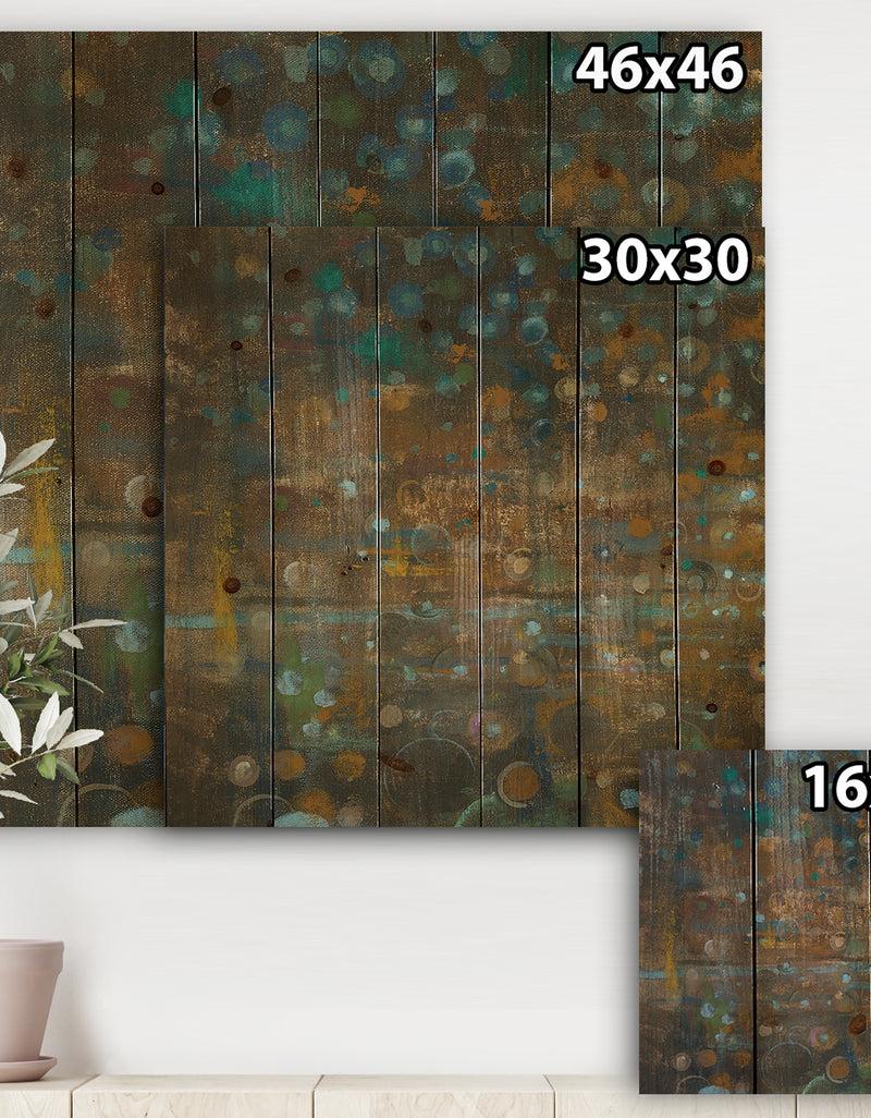 DesignQ Blue And Bronze Dots On Glass III - Cabin & Lodge Print On Natural Pine Wood