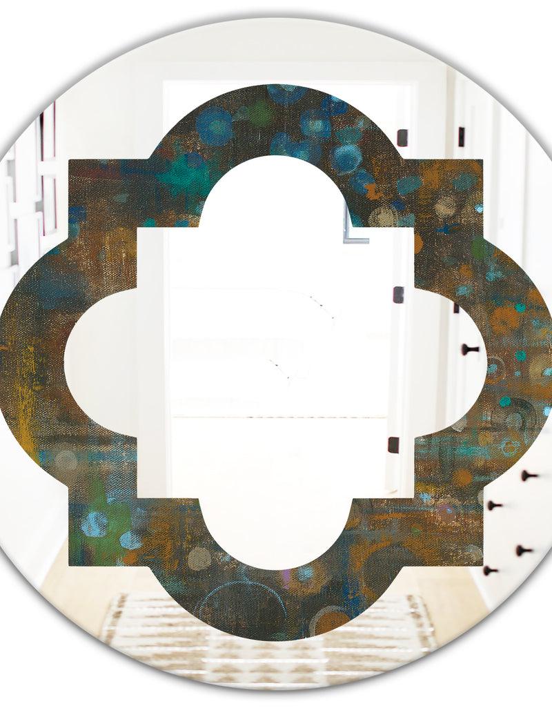 DesignQ Blue And Bronze Dots On Glass III - Modern Round Or Oval Wall Mirror - Quatrefoil