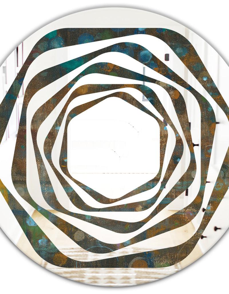 DesignQ Blue And Bronze Dots On Glass III - Modern Round Or Oval Wall Mirror - Whirl